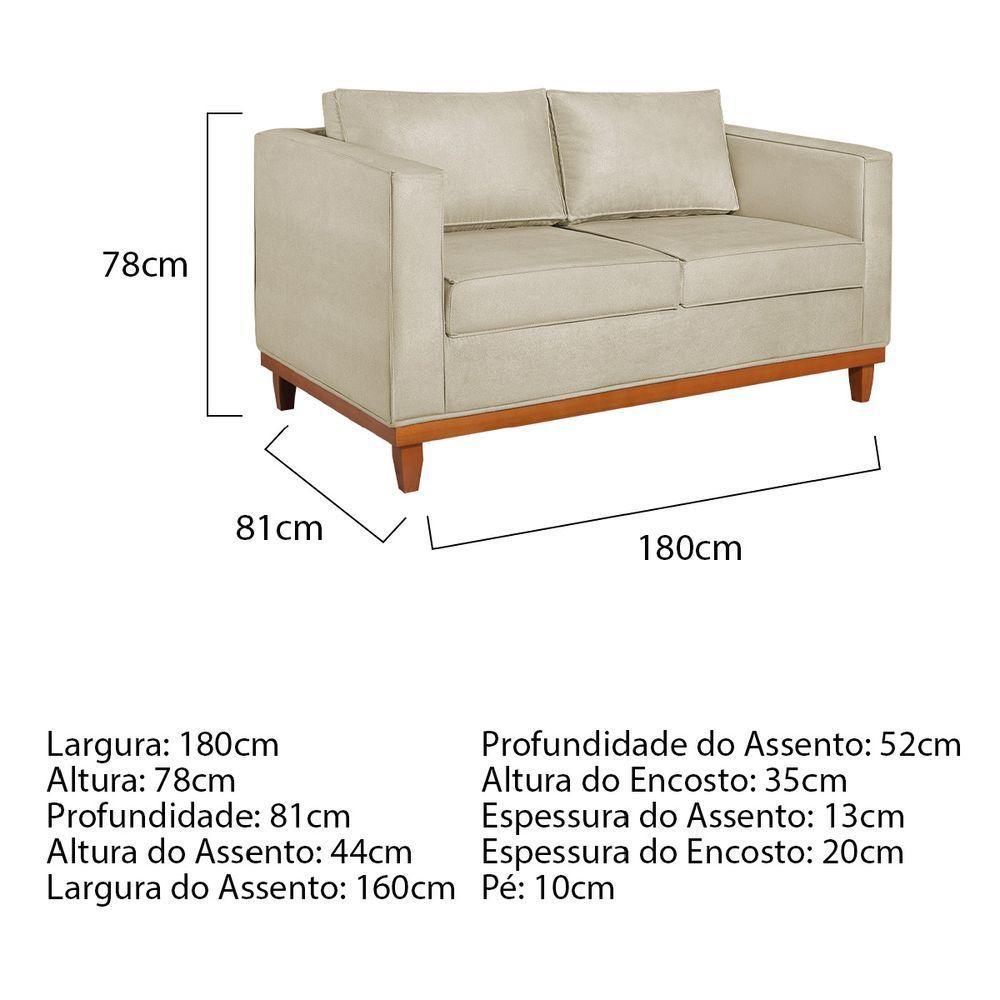 Sofá 2 E 3 Lugares Europa 180 Cm Estilo Conforto E Elegância Suede - Amarena Móveis Bege - 5