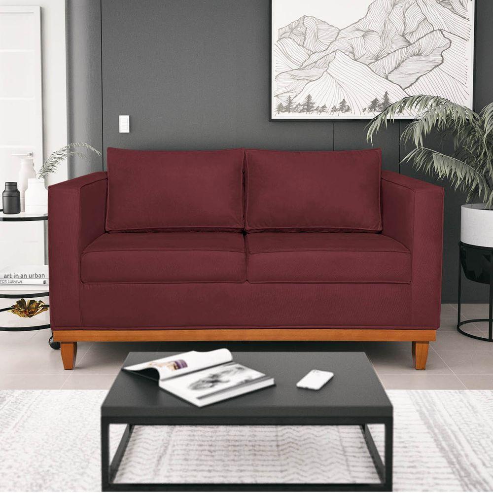 Sofá 2 E 3 Lugares Europa 180 Cm Estilo Conforto E Elegância Suede - Amarena Móveis Bordô - 1