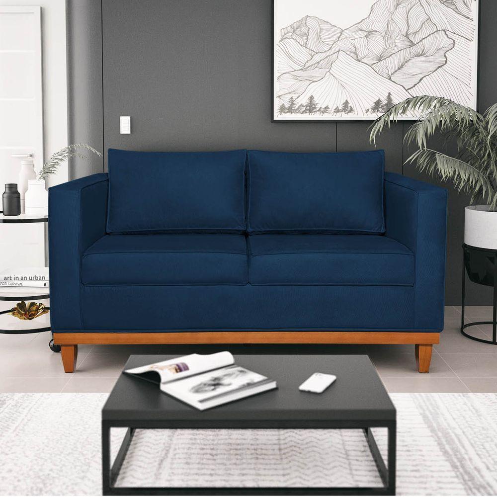 Sofá 2 E 3 Lugares Europa 180 Cm Estilo Conforto E Elegância Suede - Amarena Móveis Azul Marinho - 1