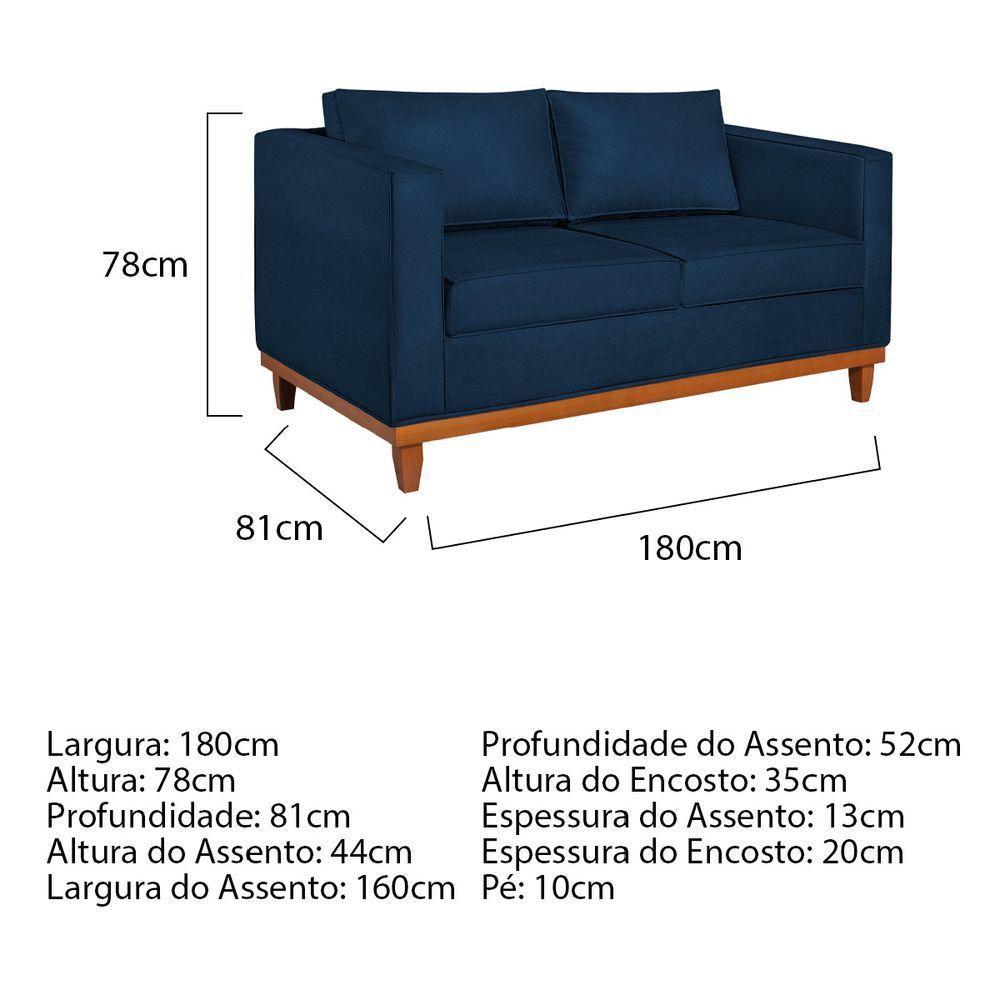Sofá 2 E 3 Lugares Europa 180 Cm Estilo Conforto E Elegância Suede - Amarena Móveis Azul Marinho - 5