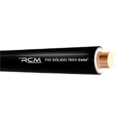 Fio Sólido 6mm 750V para Uso Residencial Comercial e Industrial Preto RCM Cabos Elétricos
