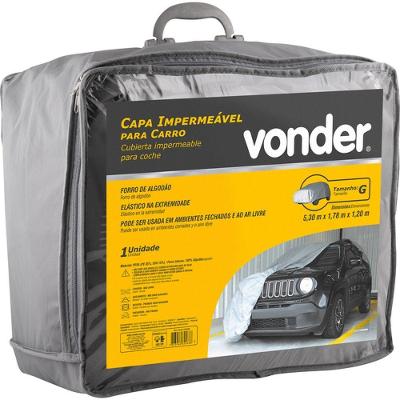 Capa Impermeável para Carro Tamanho g 5,30M X 1,78M X 1,20M Cinza com Forro de Algodão Vonder