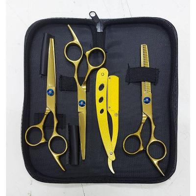 Kit 3 Tesouras Profissionais Fio Navalha Desfiadeira para Corte e Desbaste Dourado OEM