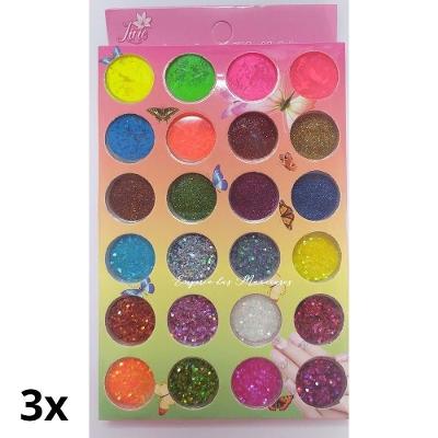 Kit 24 Glitter Flocado Colorido Neon para Unhas e Olhar Textura em Flocos Cores Variadas OEM