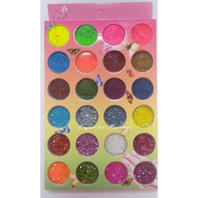 Glitter Flocado Kit 24 Colorido Neon para Unhas e Maquiagem Textura Porosa Cores Variadas OEM