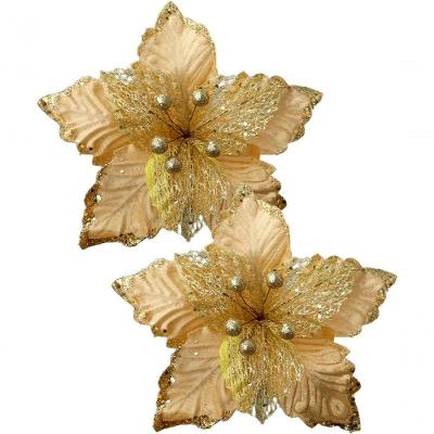 Flor Artificial Flores Artificiais Kit 4 Peças com Glitter para Decoração Natalina Dourado Outras