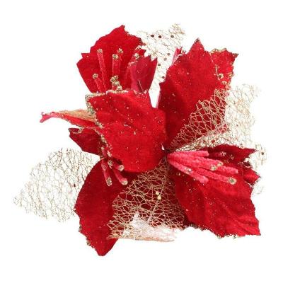 Flor Artificial de Natal Kit 10 Flores 22CM com Glitter Vermelho Outras Marcas