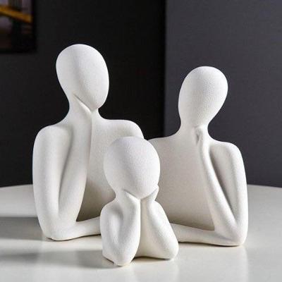 Estatueta Decorativa Trio Família Gesso Abstrata Minimalista Branco OEM