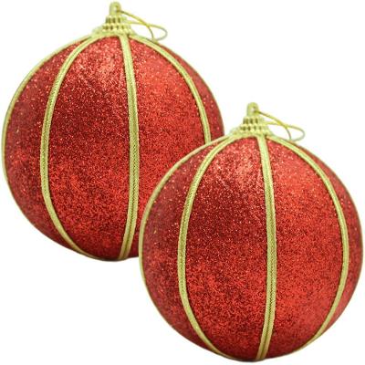 Bolas de Natal Kit 12 Vermelho Glitter Árvore Artesanal 10CM com Glitter Dourado Outras Marcas