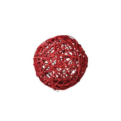 Bola Decorativa de Natal Vazada Fio Sintético 20cm com Glitter Vermelho para Árvore e Guirlanda