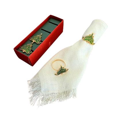 Anel porta-guardanapo Árvore de Natal Kit com 4 Anéis em Metal Dourado, Verde Tok da Casa