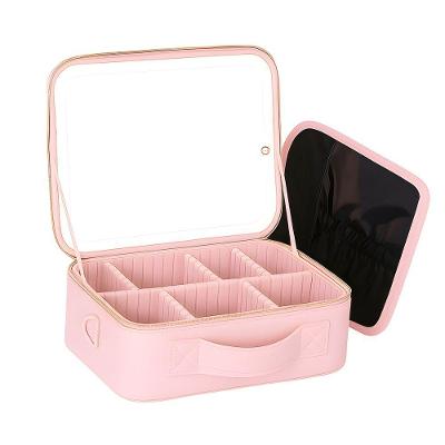 Maleta de Maquiagem com Espelho LED com Divisórias Internas Ajustáveis Rosa Utimix