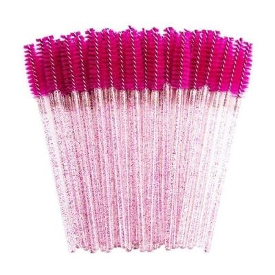 Kit 50 Escovinhas Descartáveis Glitter para Cílios e Sobrancelha Cabeça Flexível Pink OEM