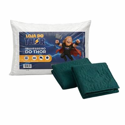 Kit Dormitório Travesseiro Thor 50x70 Tradicional Poliéster com Porta Travesseiros Verde Hedrons