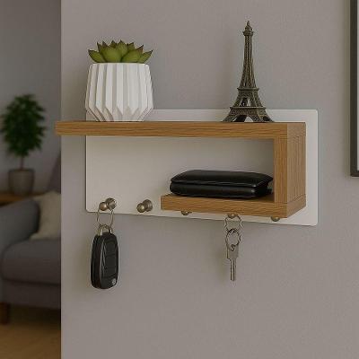 Porta Chaves em MDF Organizador para Casa Branco com Amadeirado OEM