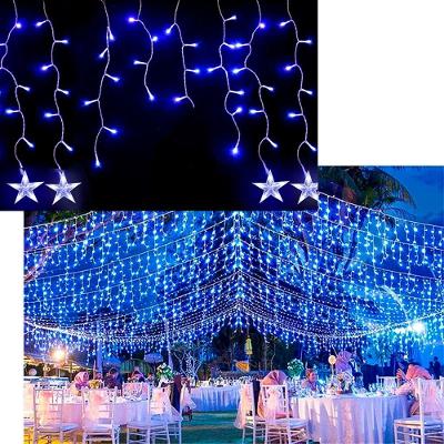 Pisca Cascata de Natal Varal Estrelas 225 Lâmpadas LED 6m para Decoração Azul 220V