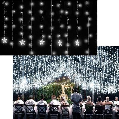 Pisca Cascata de Natal 600 Lâmpadas LED Estrelas 15m para Decoração Branco 220V