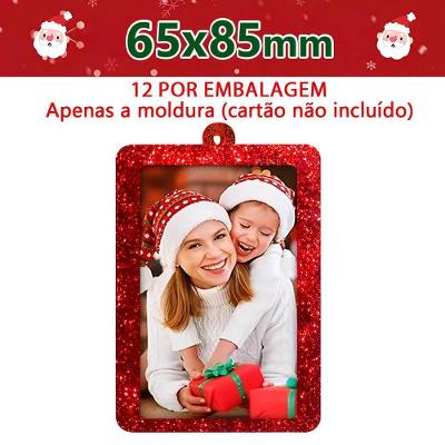 Molduras de Natal para Fotos Glitter Vermelho 65x85mm Kit 12 Unidades Tudo em Caixa