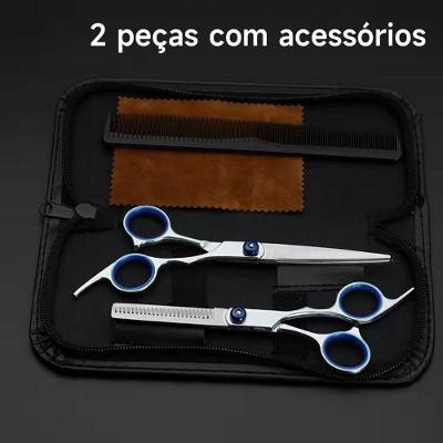 Tesoura de Cabeleireiro Kit Tear Rasteirinha 6 e 0" e Xarra de Dente 5 e 5" Fio Misto Prata OEM