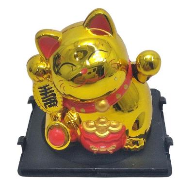 Maneki Neko Gato da Sorte Decorativo com Luz Solar e Artificial Dourado Jiaxi