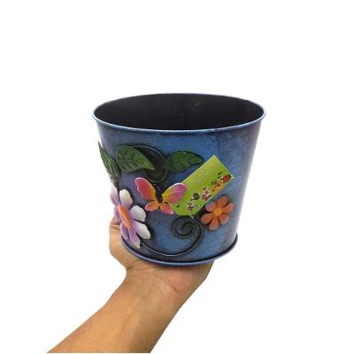 Balde Vaso De Ferro Jardim Flor Borboleta Azul (Balde-17)