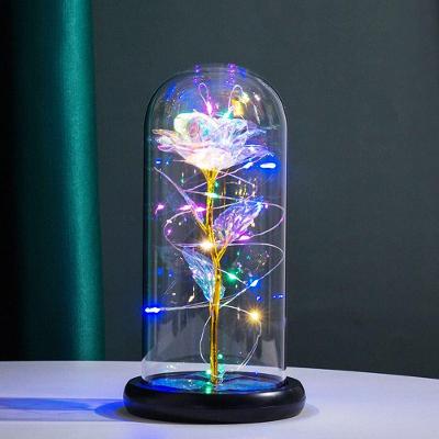 Luminária de Rosa com Cúpula de Vidro Luzes de LED Branca Tpc Decorativa com Rosa Artificial