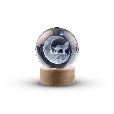 Luminária Abajur USB Modelo Lobo com Esfera de Vidro 3D LED Planetário Transparente Apex