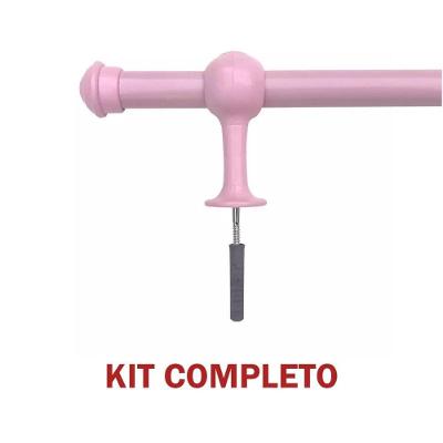 Kit Varão para Cortina Simples 2 e 00m 19mm de Madeira com Ponteiras Rosa Bebê OEM