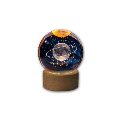Luminária Abajur USB Urano Esfera de Vidro 3D LED Planetário Transparente Apex