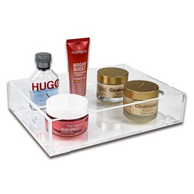 Bandeja em Acrílico Média 25 X 19 X 5,5 cm com Alças 5MM e Pezinhos Silicone Transparente Centauri