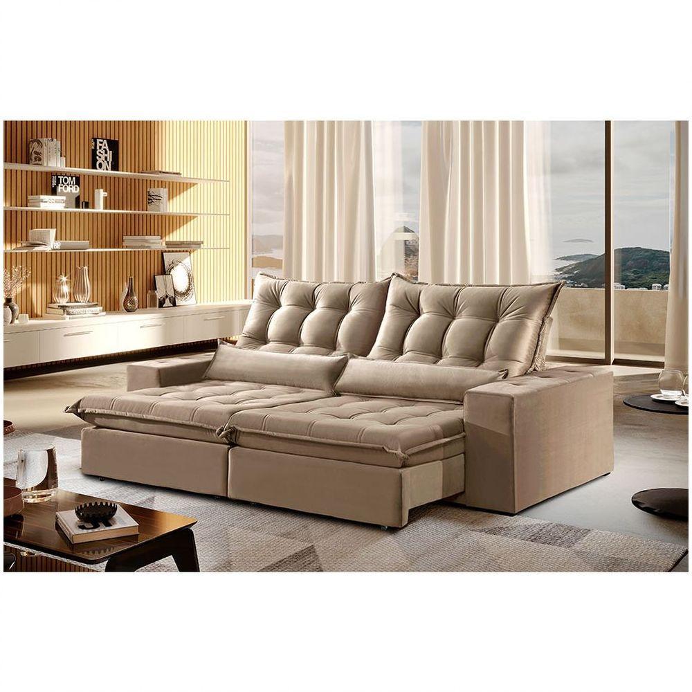 Sofá 2 Lugares Retrátil Venus 2.00m Veludo Palha Móveis Mix Palha - 1