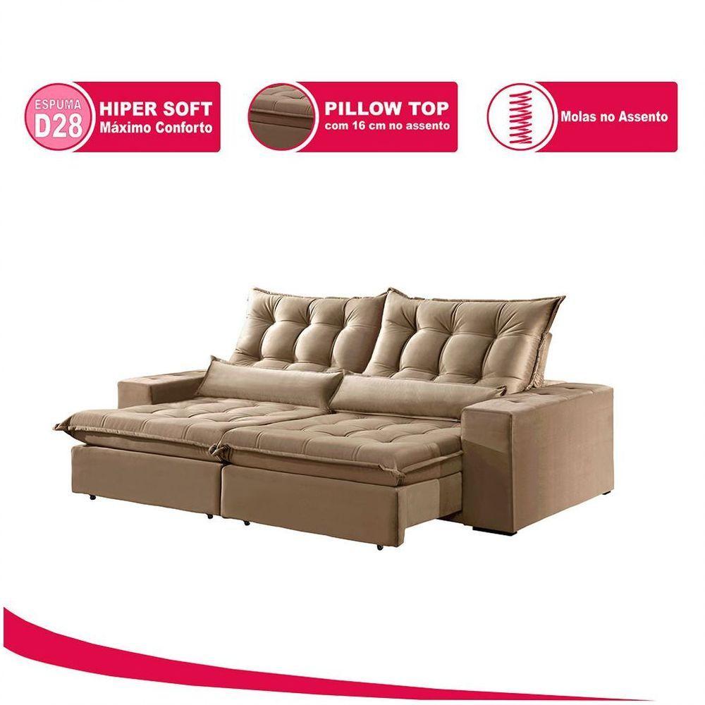 Sofá 2 Lugares Retrátil Venus 2.00m Veludo Palha Móveis Mix Palha - 4