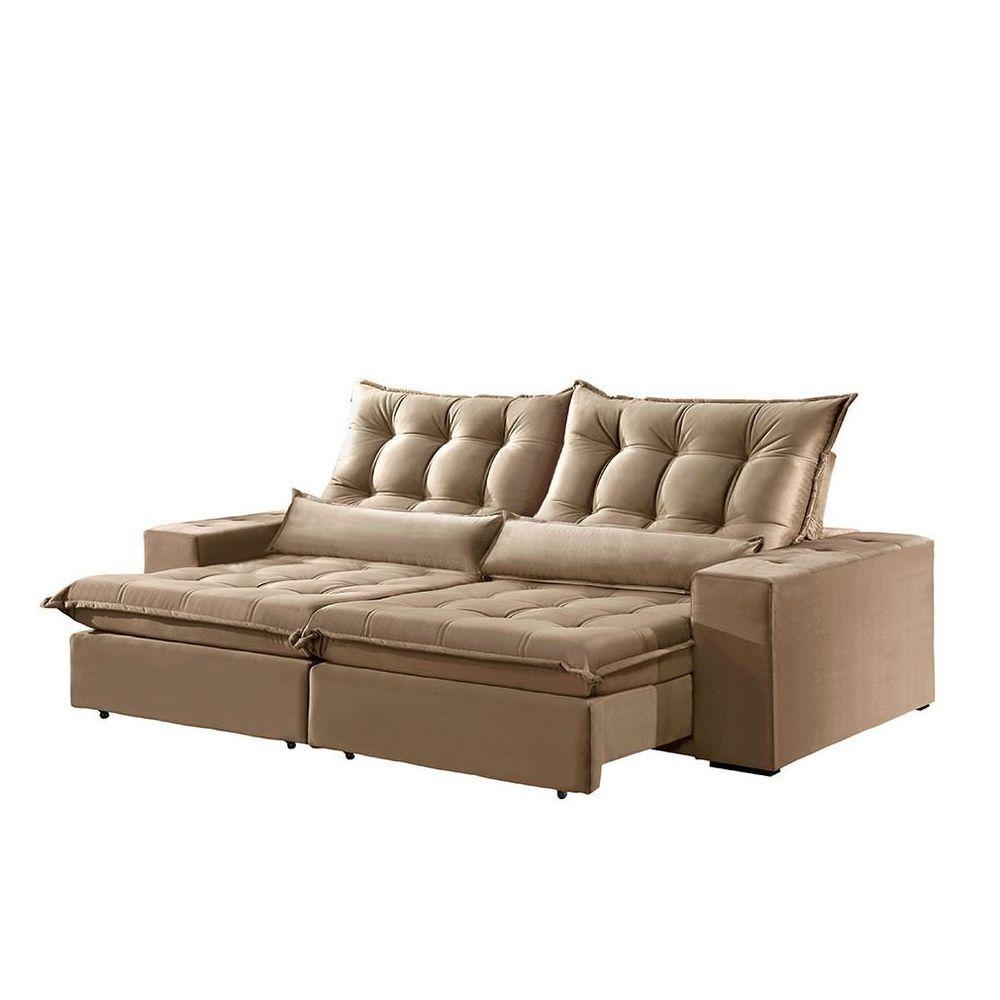 Sofá 2 Lugares Retrátil Venus 2.00m Veludo Palha Móveis Mix Palha - 5