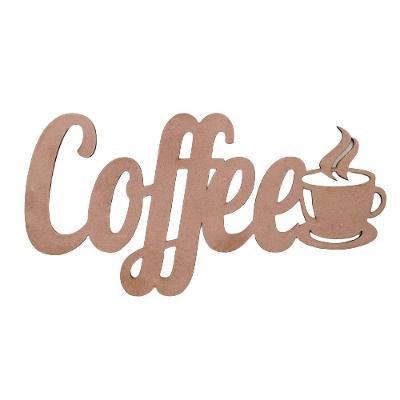 Plaquinha Decorativa Coffe em Mdf Natural [F031] 40X20CM com Fita Dupla Face Marrom Trovarelli