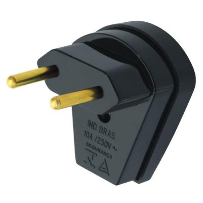 Plugue 2P Bipolar 90 Graus 10A 250V Sobrepor Preto Fame Brasil