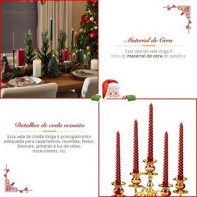 Kit 2 Velas Palito Espiral Metalizada para Decoração de Natal com Queima Uniforme Prata 24CM