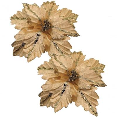 Flor Artificial Kit 12 Flores Artificiais com 8 Folhas por Flor e Glitter Decorativo Dourado Outras