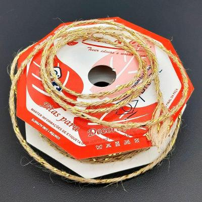 Fio de Juta para Decoração Natalina Fio Juta Natalina Kit 8 Rolos 20M com Detalhe Dourado Marrom