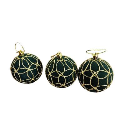 Bolas Decorativas de Natal Jogo Bolas Veludo Verde com Fio Ouro 3 Pçs Verde Bella Flor