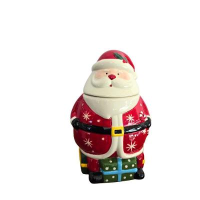 Pote Bombonier Papai Noel em Cerâmica com Tampa 29CM para Doces Vermelho Tok da Casa