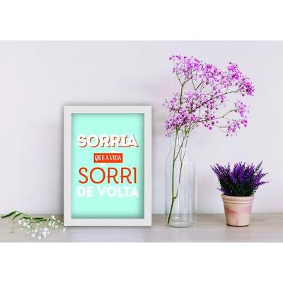 Quadro Decorativo Sorria! Retangular 20X30 com Moldura Baixa Amadeirado