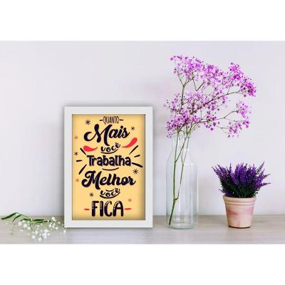 Quadro Decorativo Trabalhe! Retangular 20 X 30 Branco para Decoração Moderna