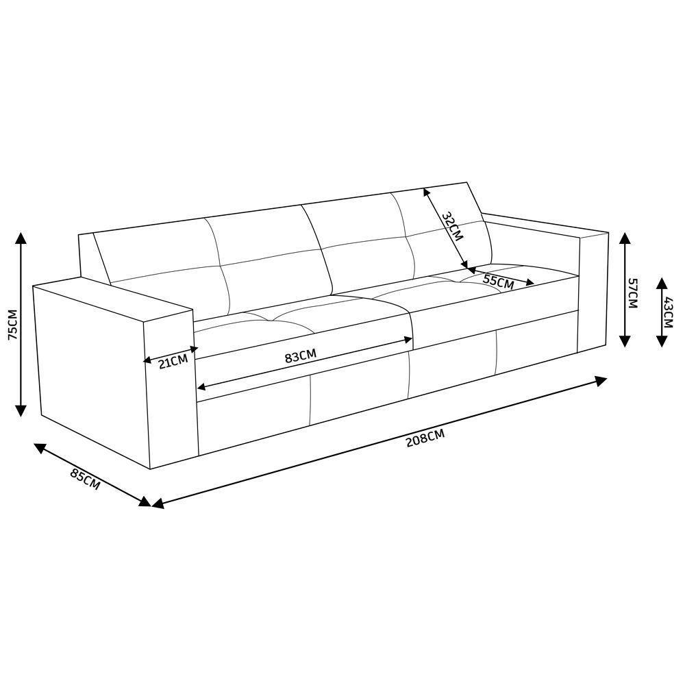 Sofá 3 Lugares Pés Madeira Laus 208 cm Couro Avelã - 2