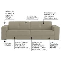 Sofá 3 Lugares Pés Madeira Laus 208 cm Couro Avelã - 3