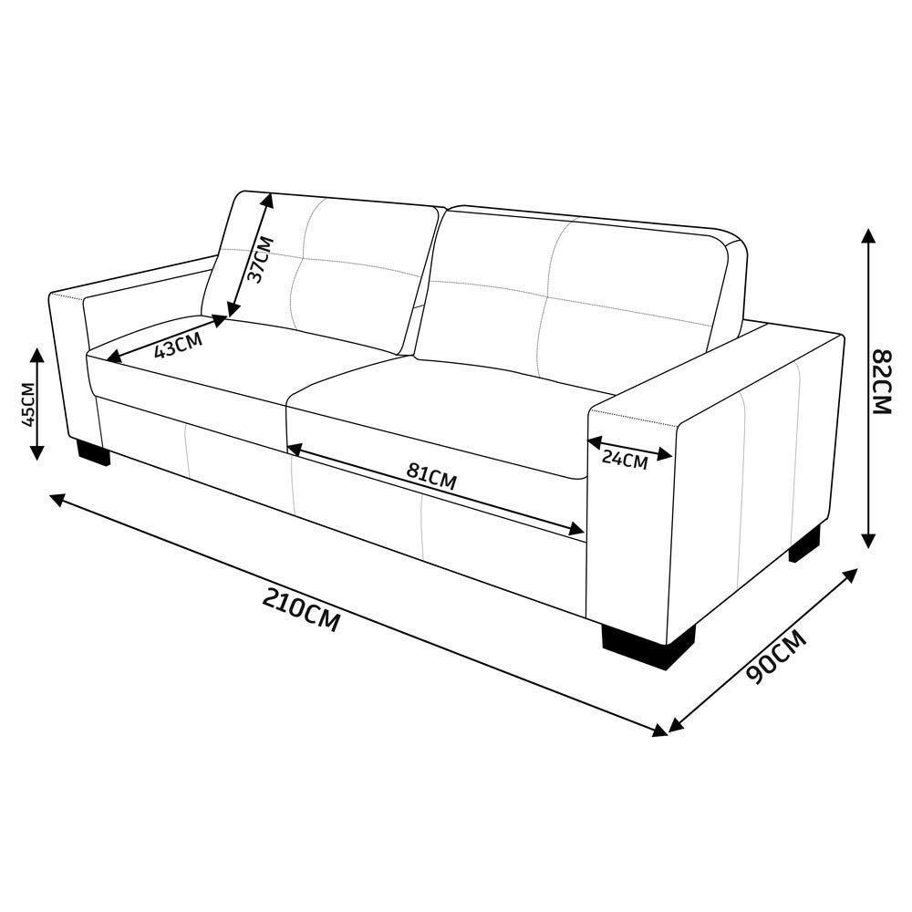 Sofá 3 Lugares Pés Madeira Kenny 210cm Couro Cinza - 3