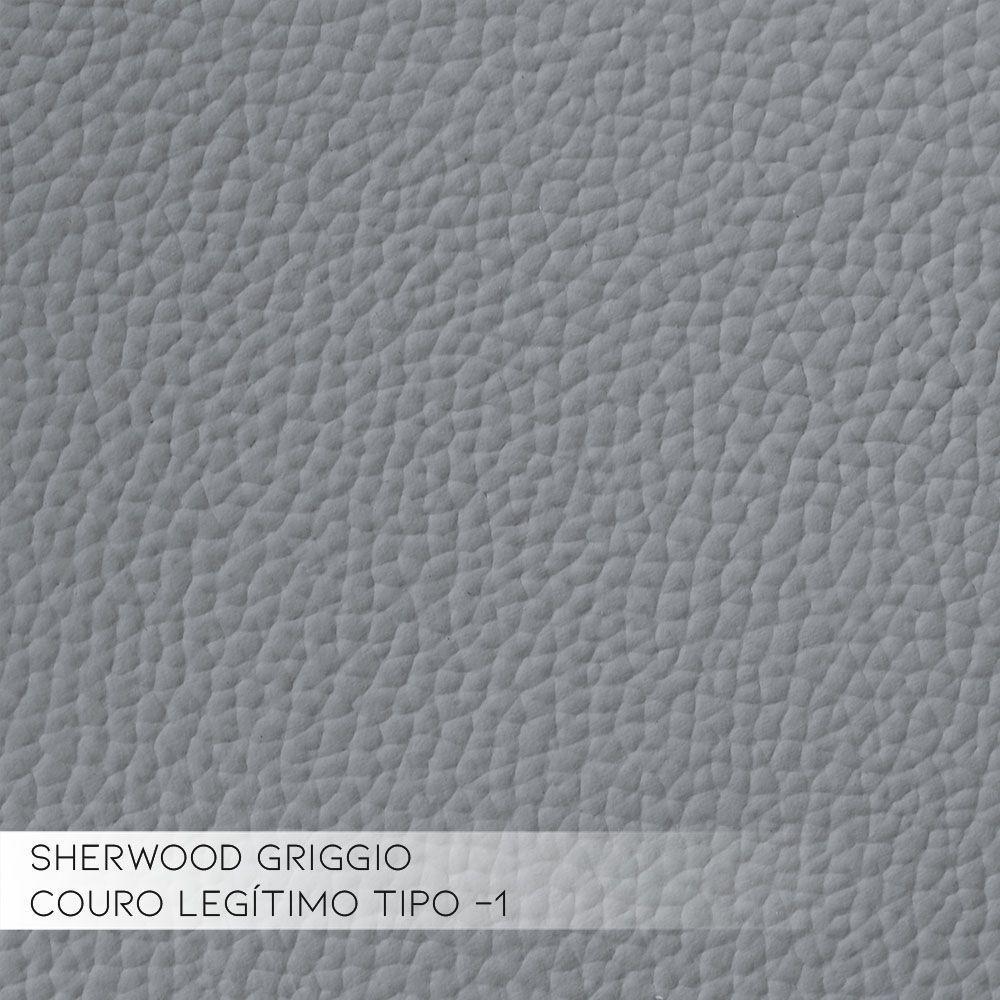 Sofá 3 Lugares Pés Madeira Kenny 210cm Couro Cinza - 4