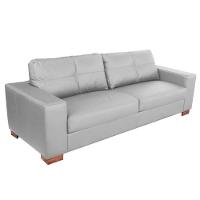 Sofá 3 Lugares Pés Madeira Kenny 210cm Couro Cinza - 1