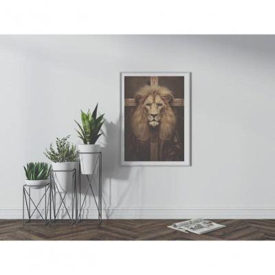 Quadro Religioso Sob a Proteção do Leão Celestial Retangular 50 X 70 Branco