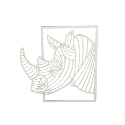 Placa Decorativa Placa Rinoceronte 3d Decoração Ambiente Branco MDF 3MM Cortado a Laser com Fita