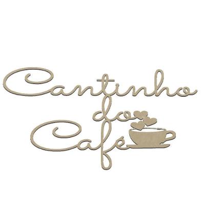 Placa Decorativa Caligrafia Cantinho do Café Natural 40x15CM com Fita Dupla Face Branco Trovarelli